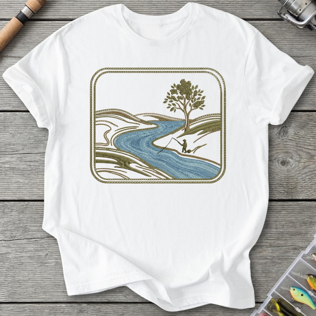 River Fishing Embroidery Patch Style T-Shirt in White | River Giants Club