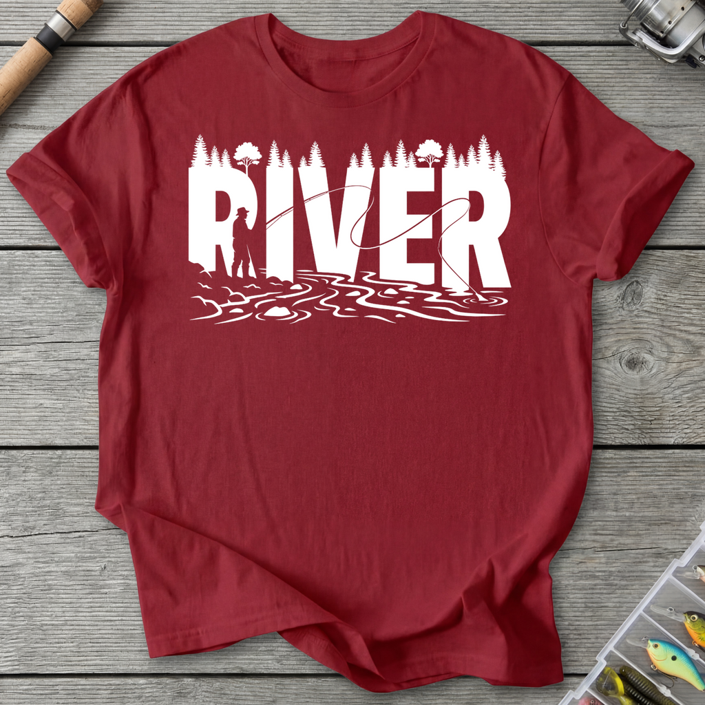 River Fishing Silhouette T-Shirt in Antique Cherry Red | River Giants Club