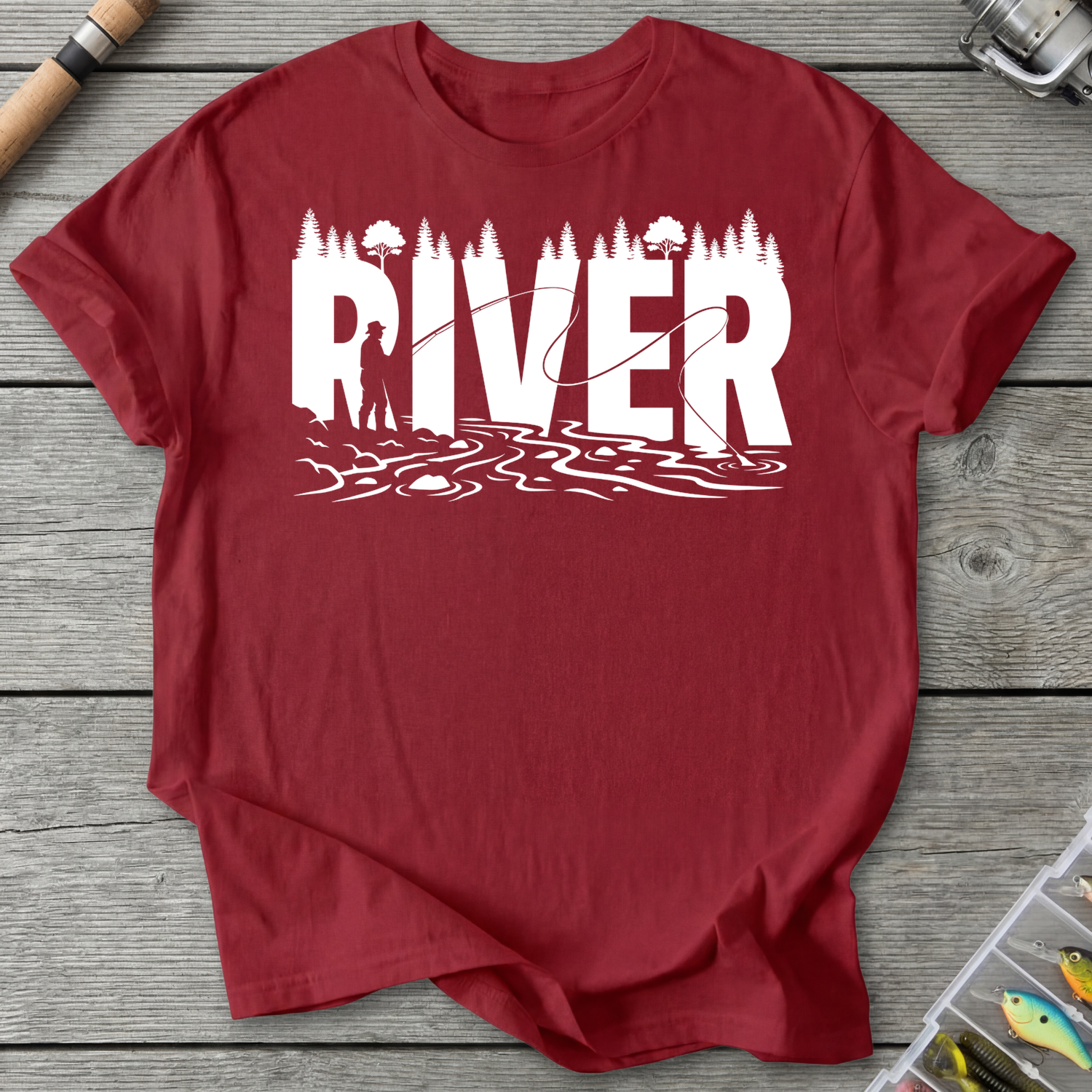 River Fishing Silhouette T-Shirt in Antique Cherry Red | River Giants Club