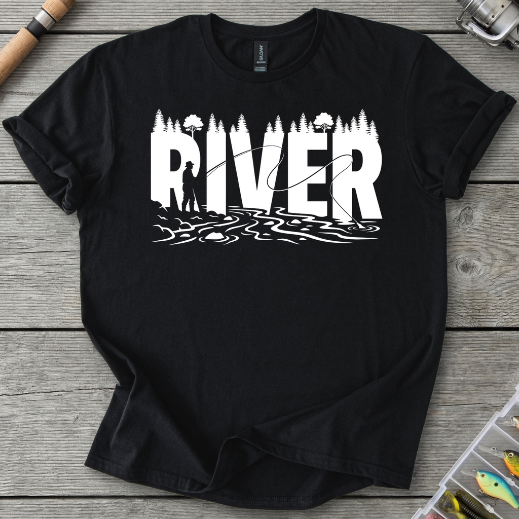 River Fishing Silhouette T-Shirt in Black | River Giants Club