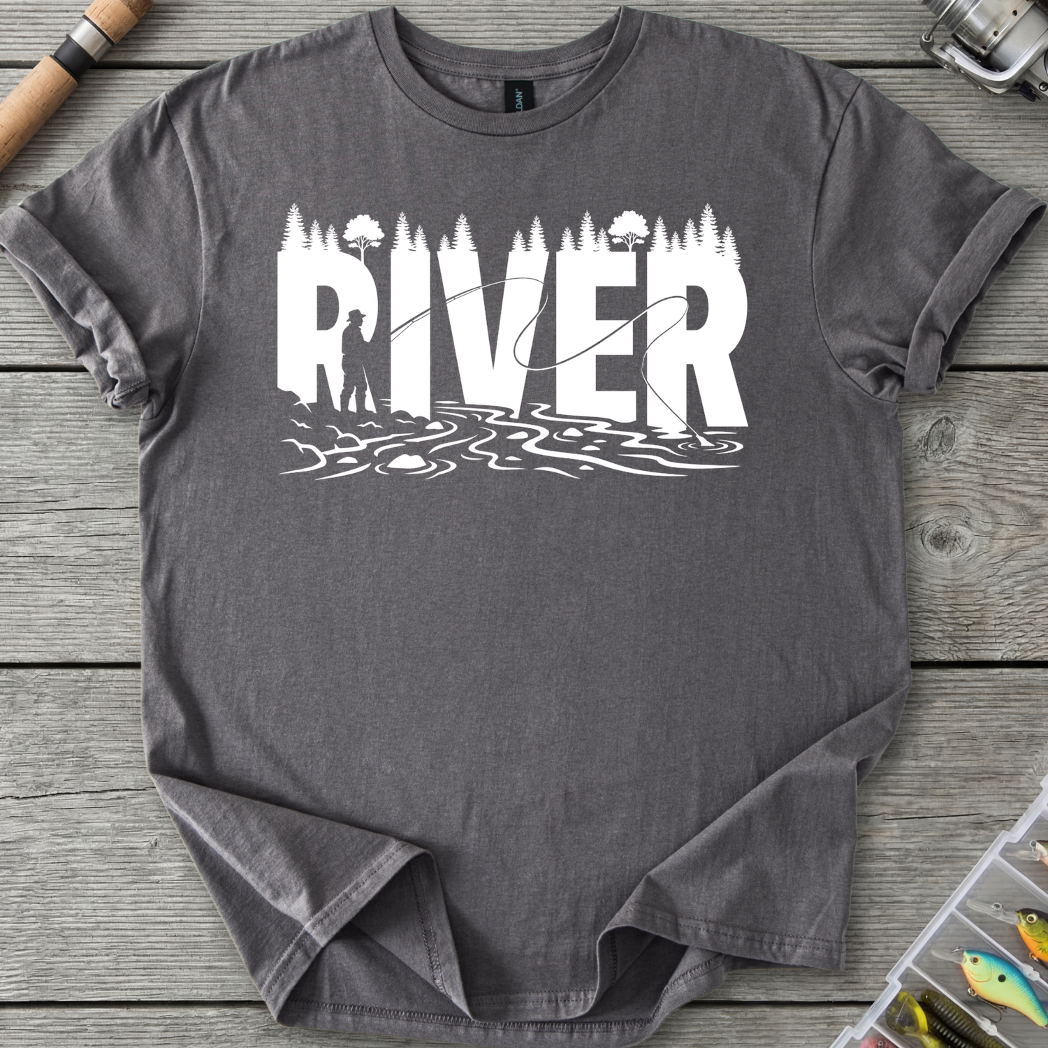 River Fishing Silhouette T-Shirt in Charcoal | River Giants Club
