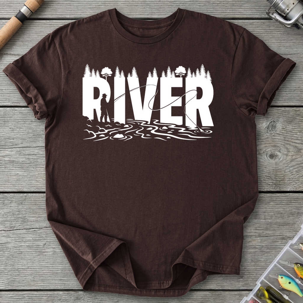 River Fishing Silhouette T-Shirt in Dark Chocolate | River Giants Club