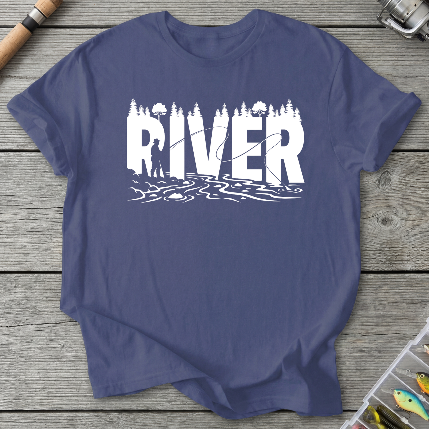 River Fishing Silhouette T-Shirt in Metro Blue | River Giants Club