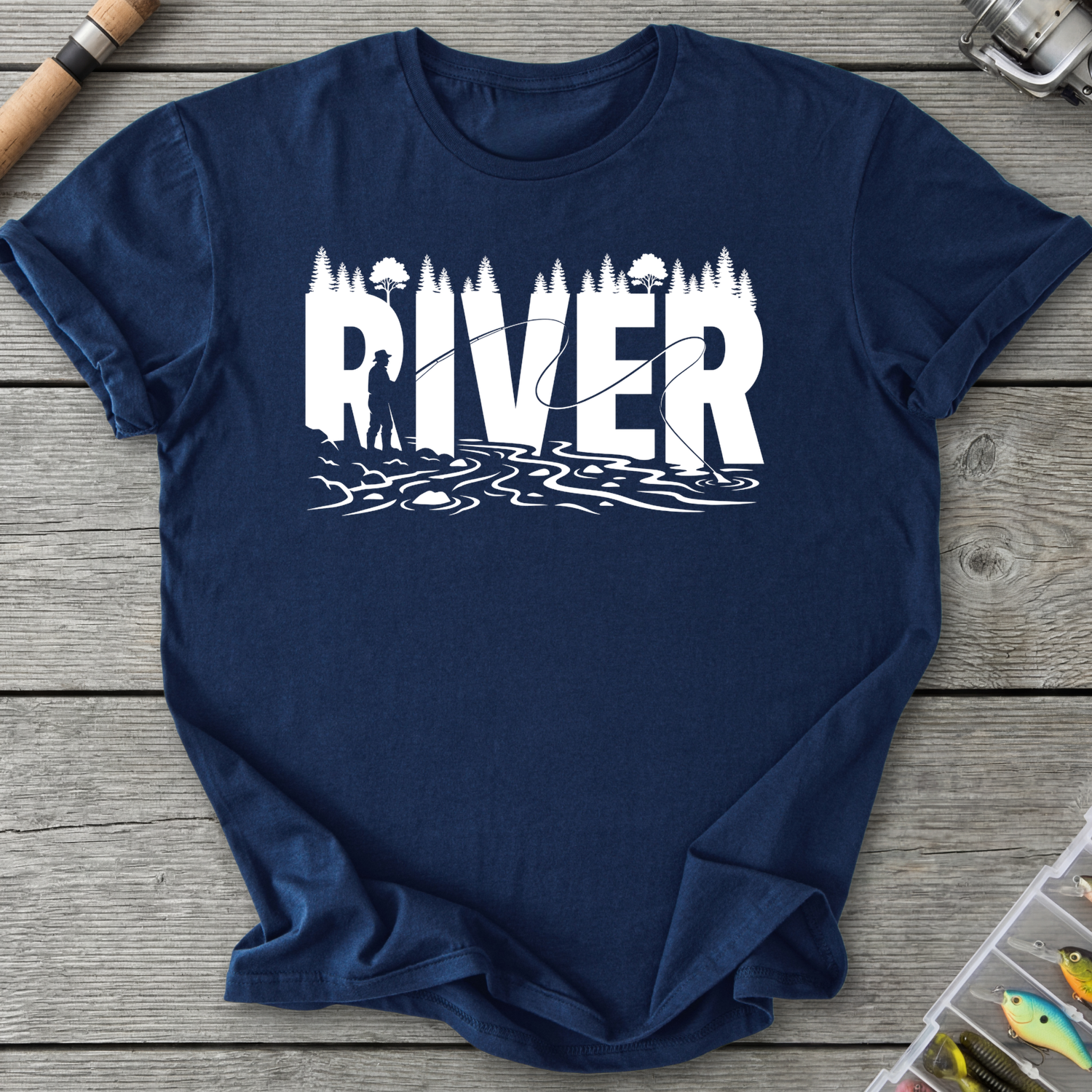 River Fishing Silhouette T-Shirt in Navy | River Giants Club