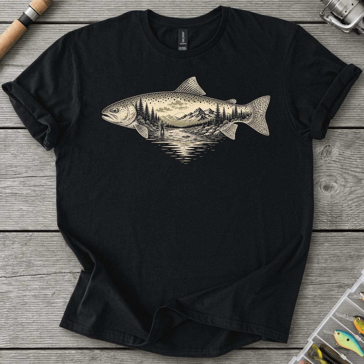 River Trout Fishing T-Shirt in Black | River Giants Club