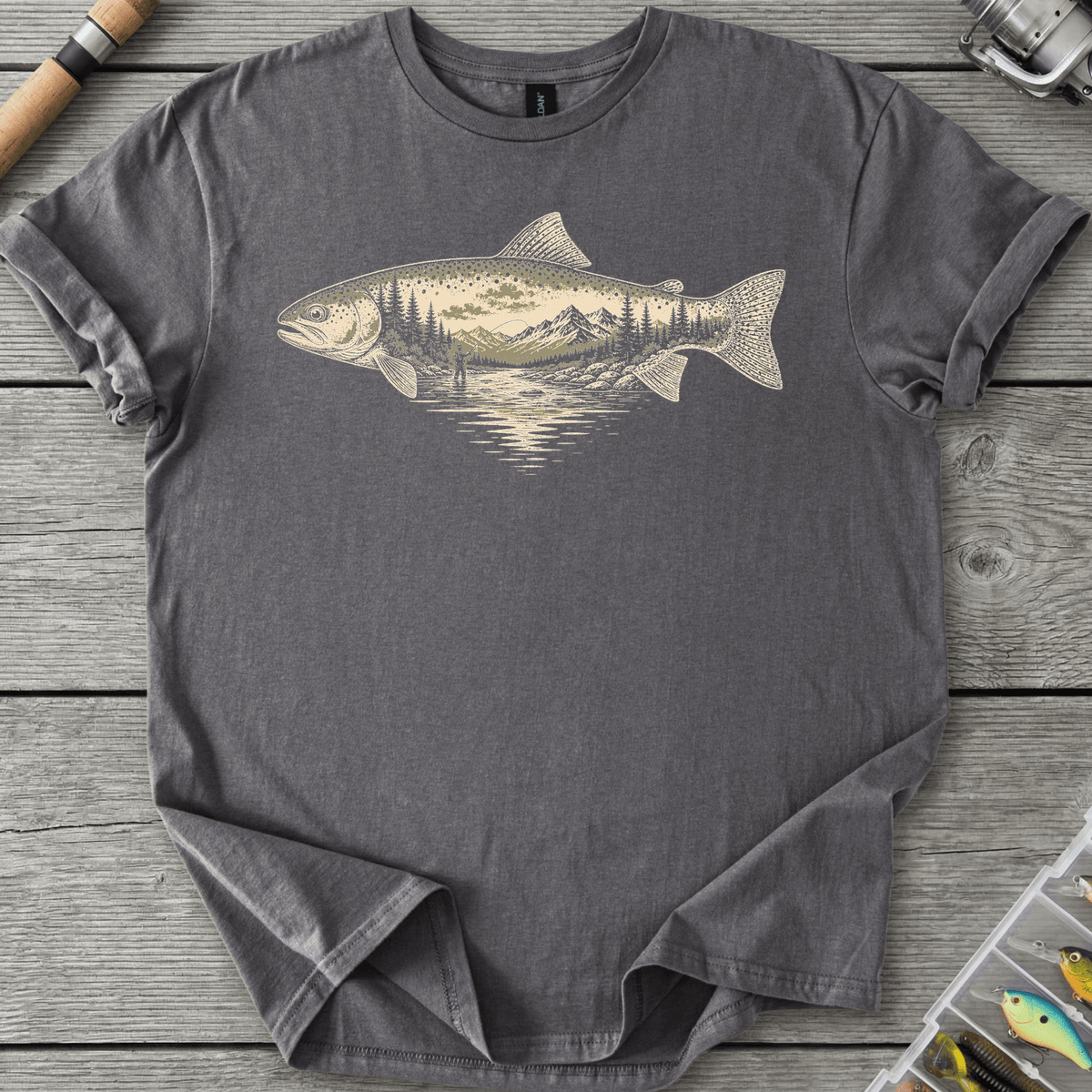 River Trout Fishing T-Shirt in Charcoal | River Giants Club
