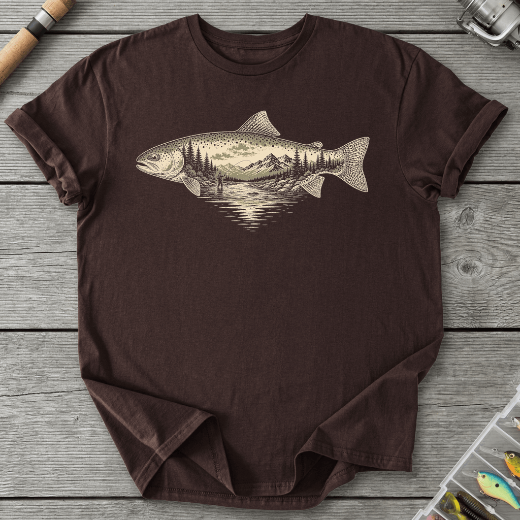River Trout Fishing T-Shirt in Dark Chocolate | River Giants Club