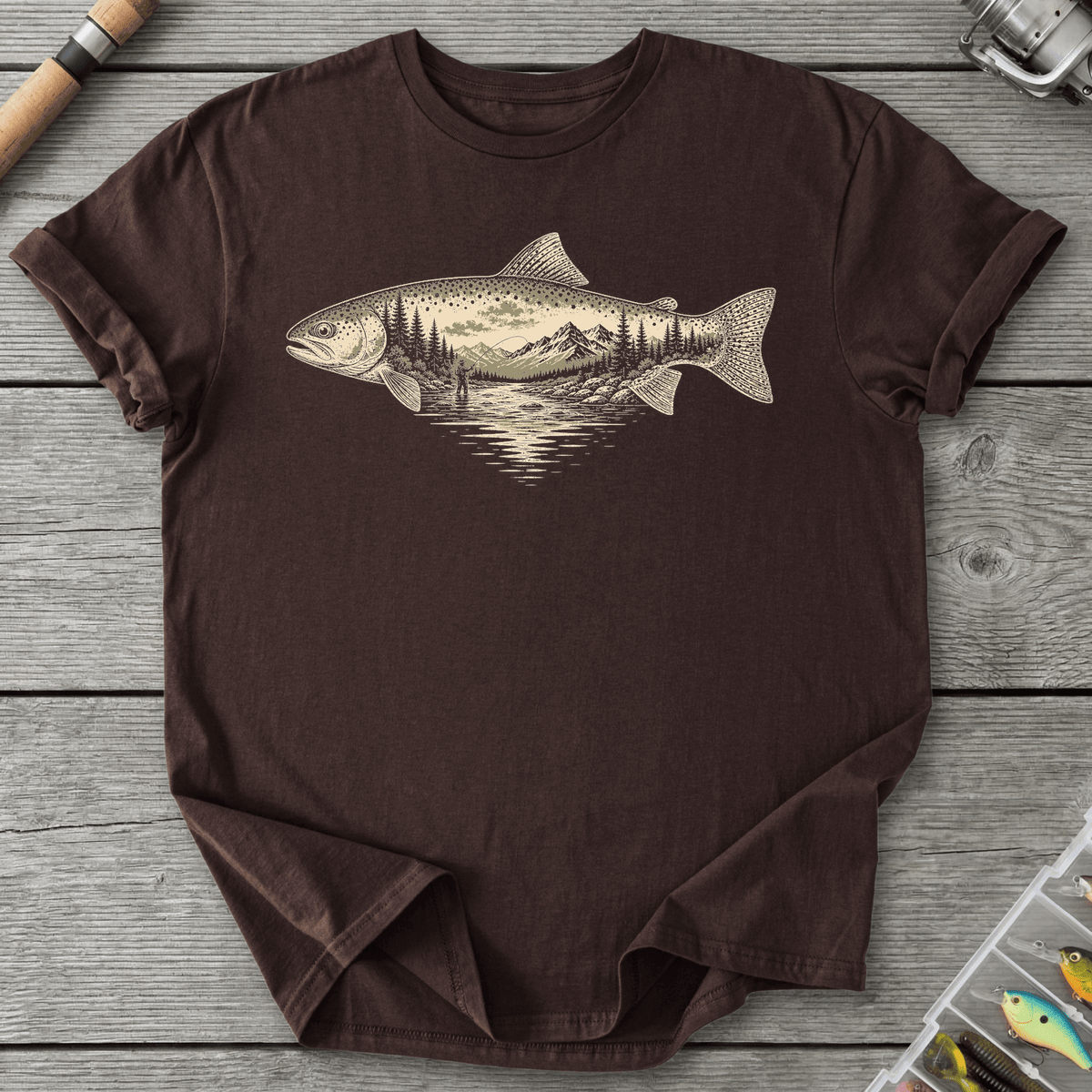 River Trout Fishing T-Shirt in Dark Chocolate | River Giants Club