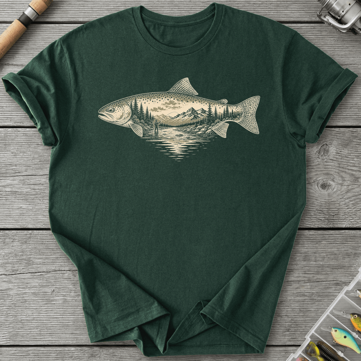 River Trout Fishing T-Shirt in Forest Green | River Giants Club