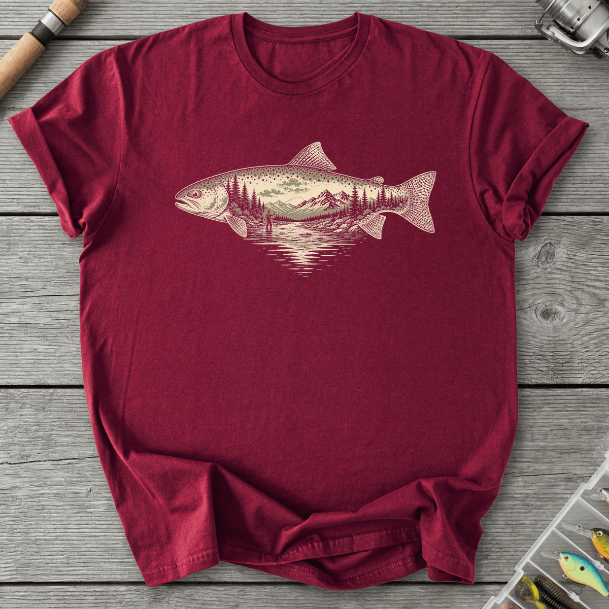 River Trout Fishing T-Shirt in Maroon | River Giants Club