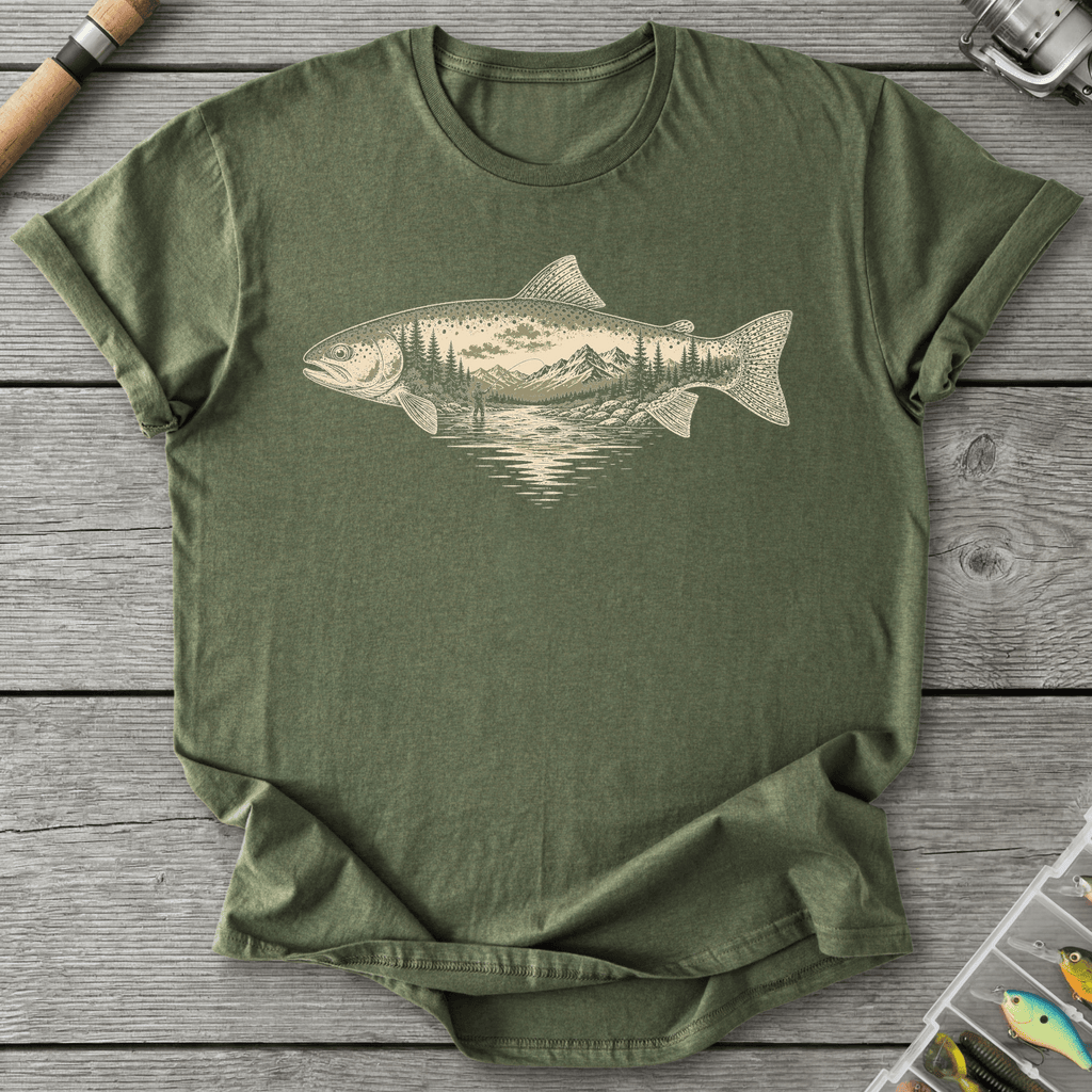 River Trout Fishing T-Shirt in Military Green | River Giants Club