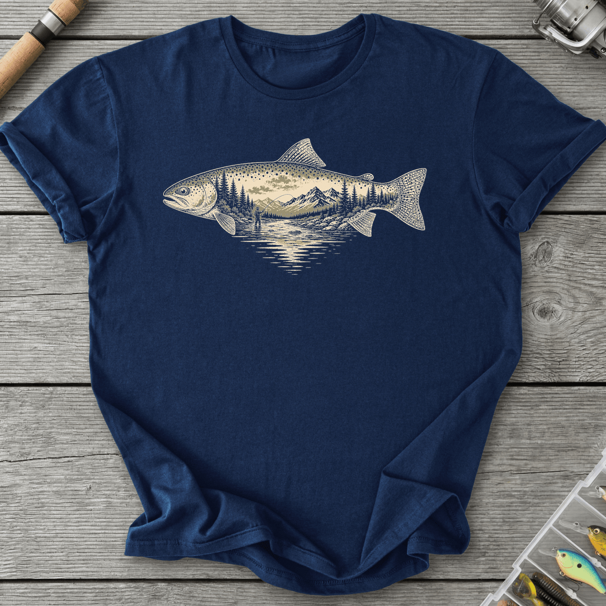 River Trout Fishing T-Shirt in Navy | River Giants Club