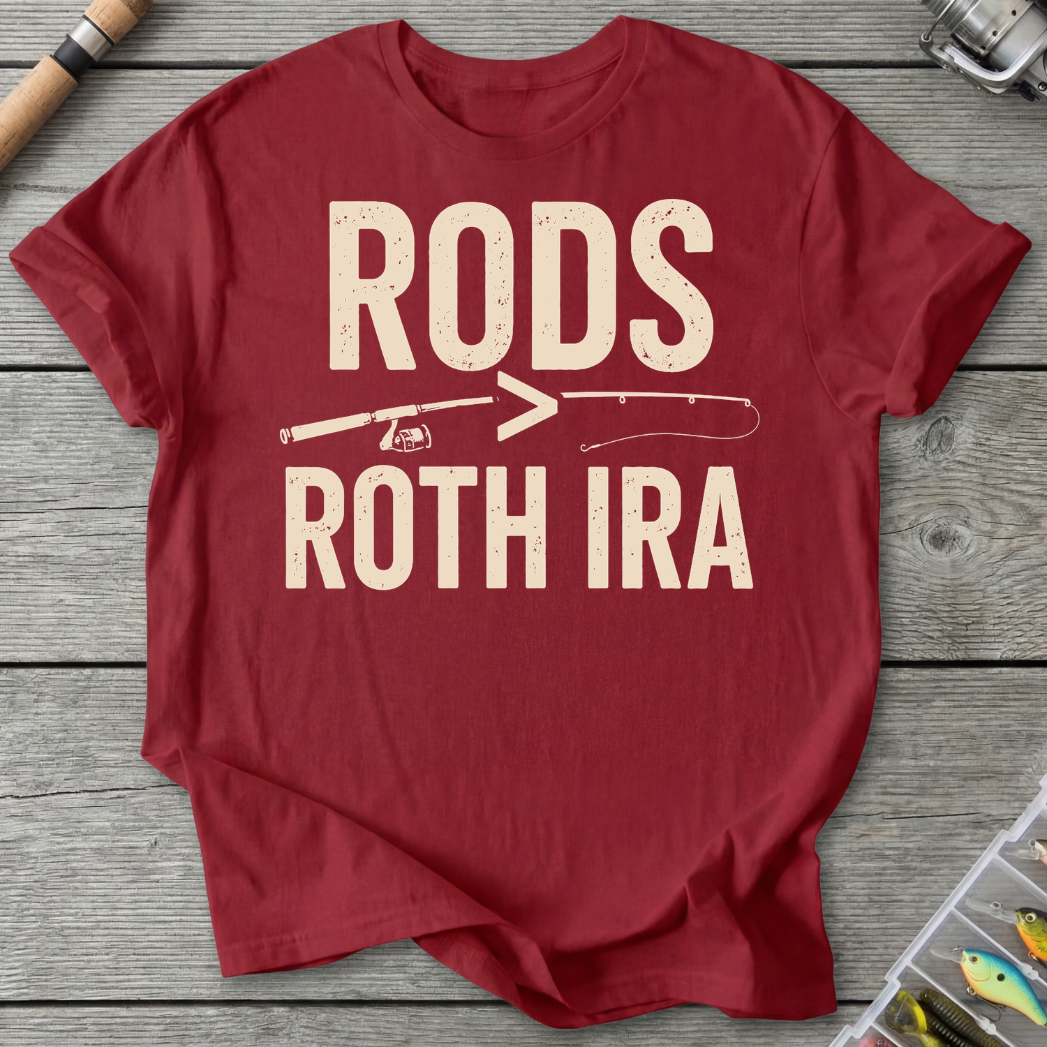 Rods More Than Roth IRA T-Shirt in Antique Cherry Red | River Giants Club