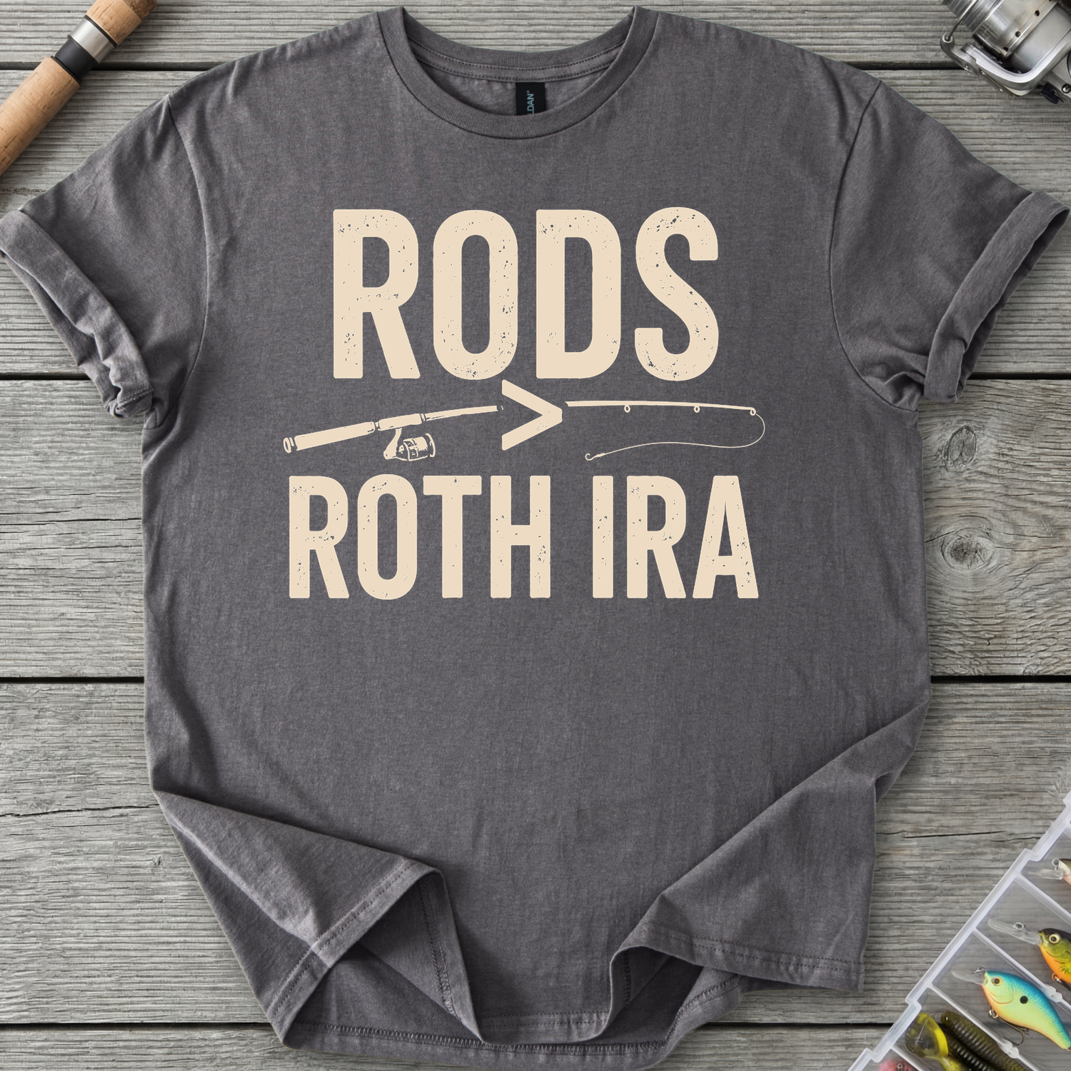 Rods More Than Roth IRA T-Shirt in Charcoal | River Giants Club