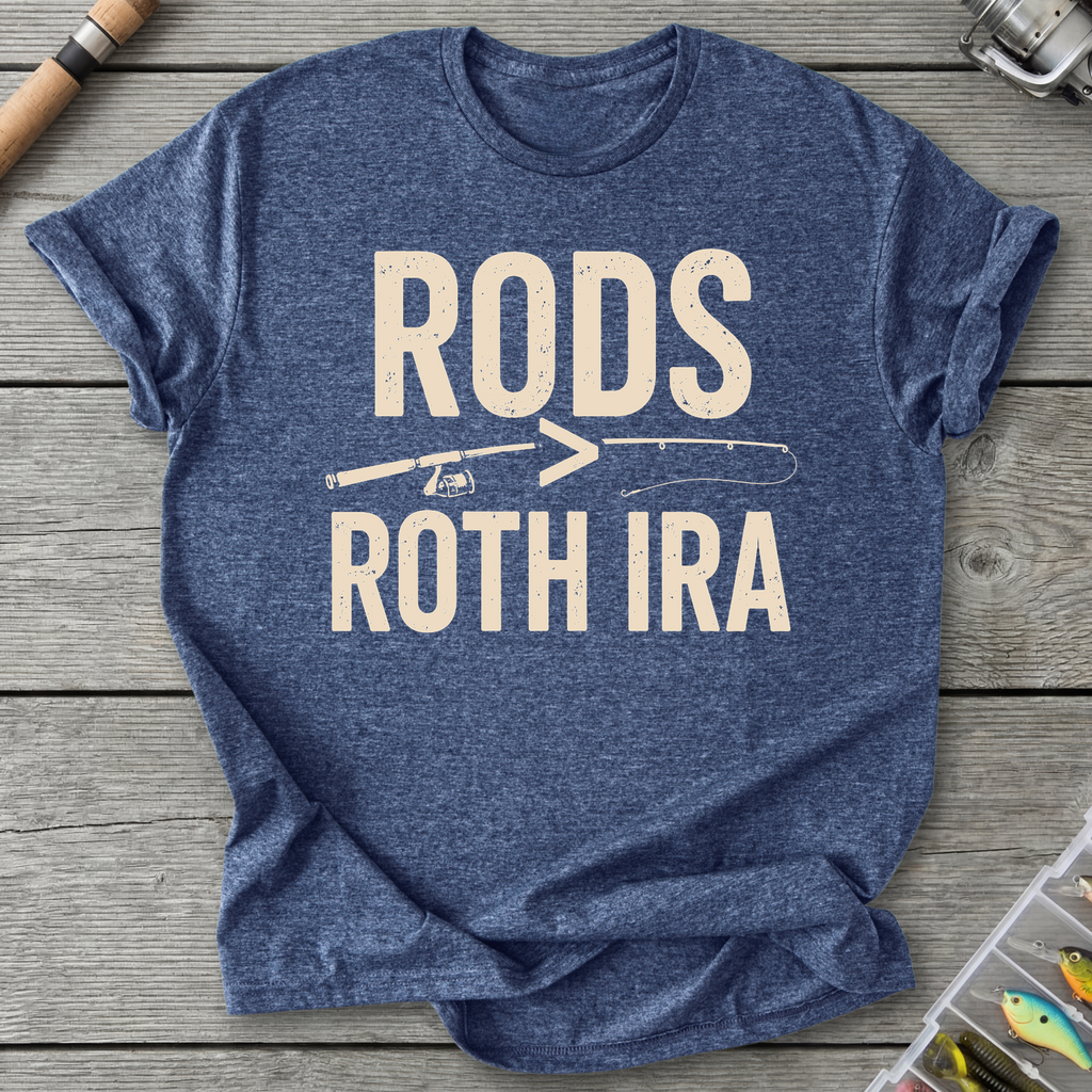 Rods More Than Roth IRA T-Shirt in Heather Navy | River Giants Club
