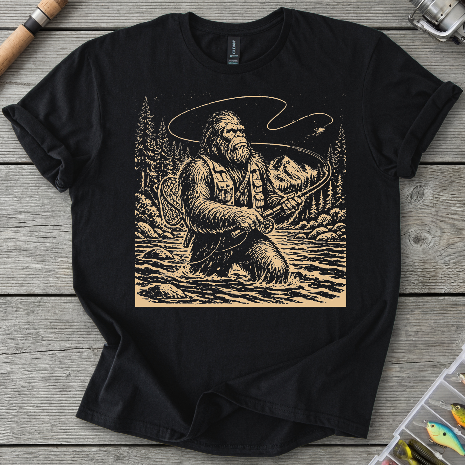 Sasquatch Fly Fishing T-Shirt in Black | River Giants Club