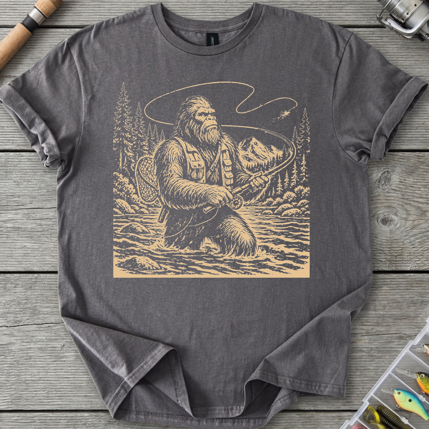 Sasquatch Fly Fishing T-Shirt in Charcoal | River Giants Club