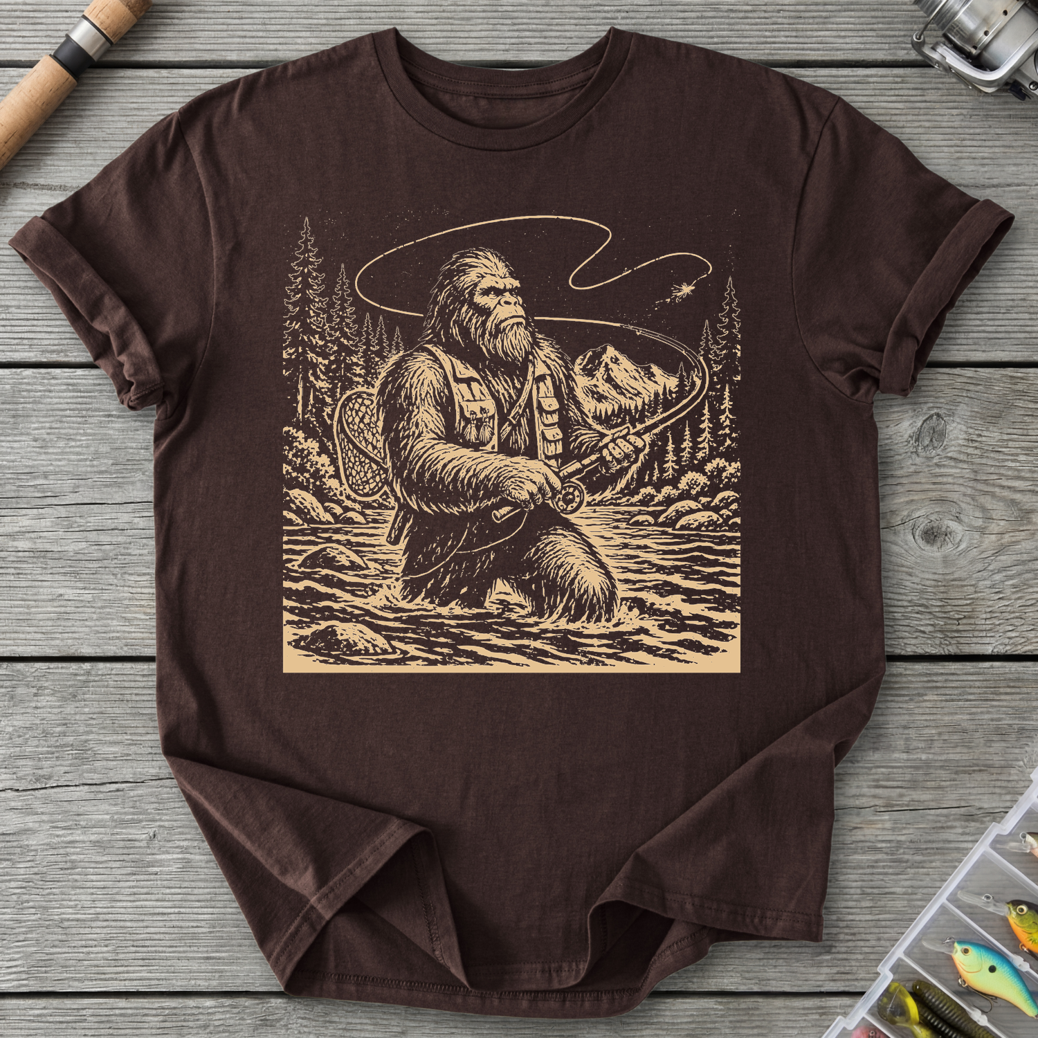Sasquatch Fly Fishing T-Shirt in Dark Chocolate | River Giants Club
