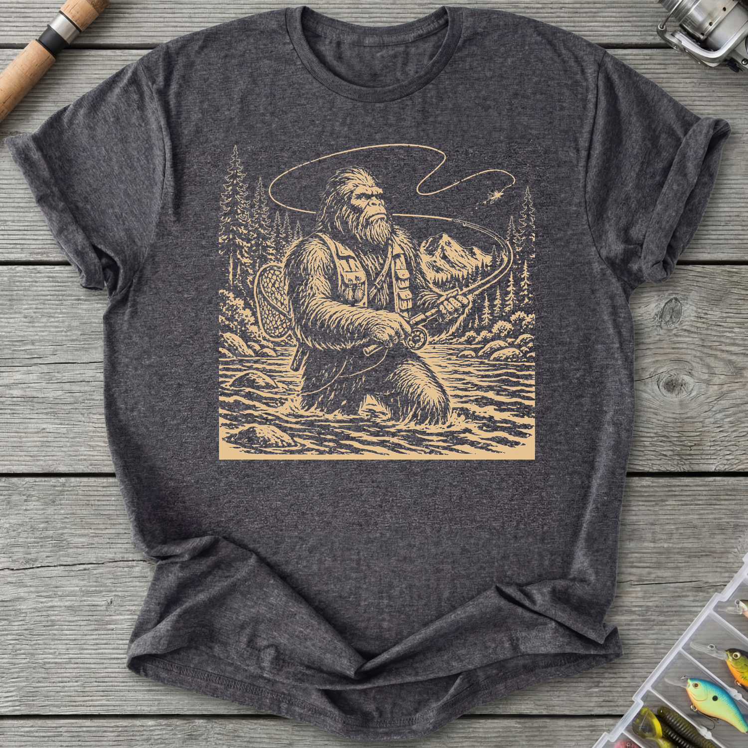 Sasquatch Fly Fishing T-Shirt in Dark Heather Grey | River Giants Club
