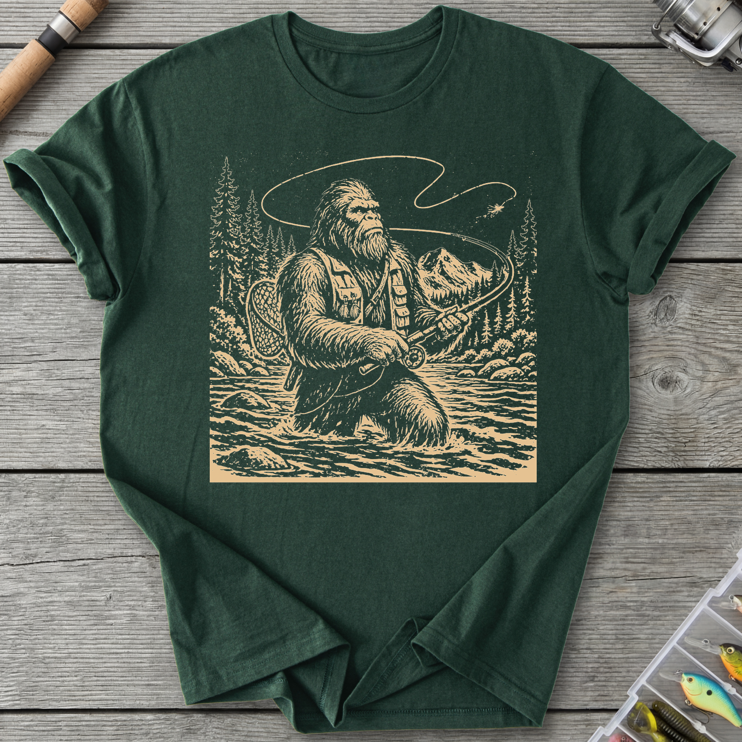 Sasquatch Fly Fishing T-Shirt in Forest Green | River Giants Club