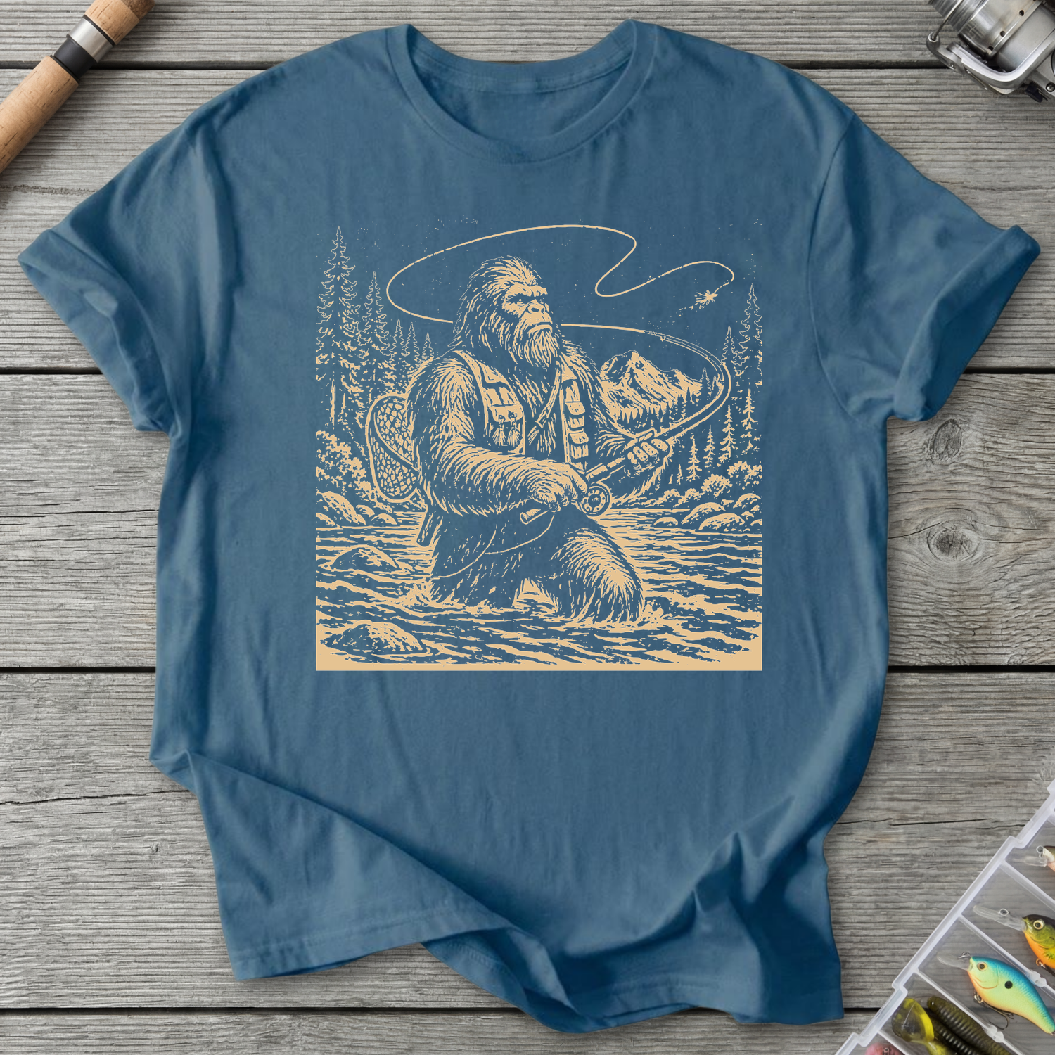Sasquatch Fly Fishing T-Shirt in Indigo Blue | River Giants Club