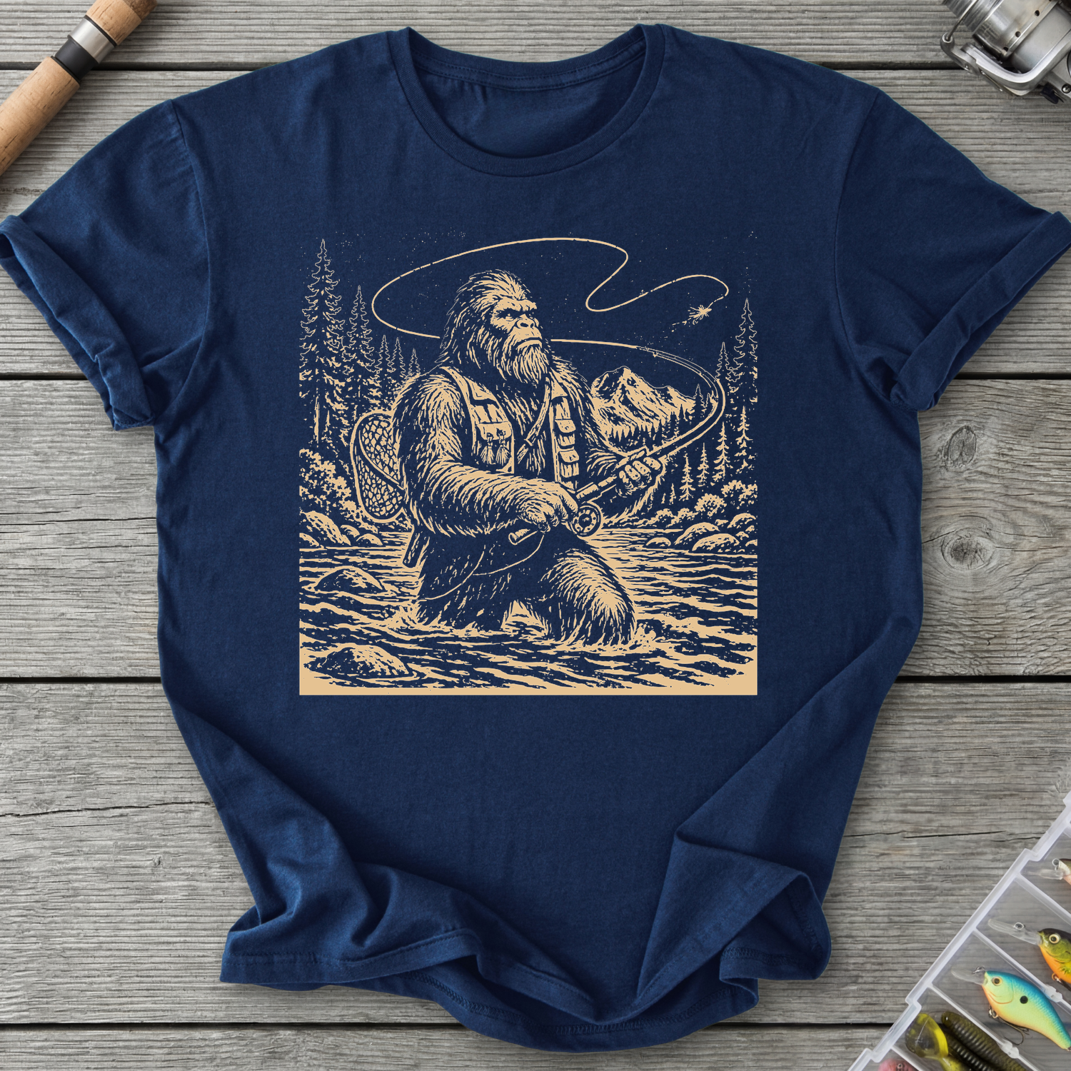 Sasquatch Fly Fishing T-Shirt in Navy | River Giants Club