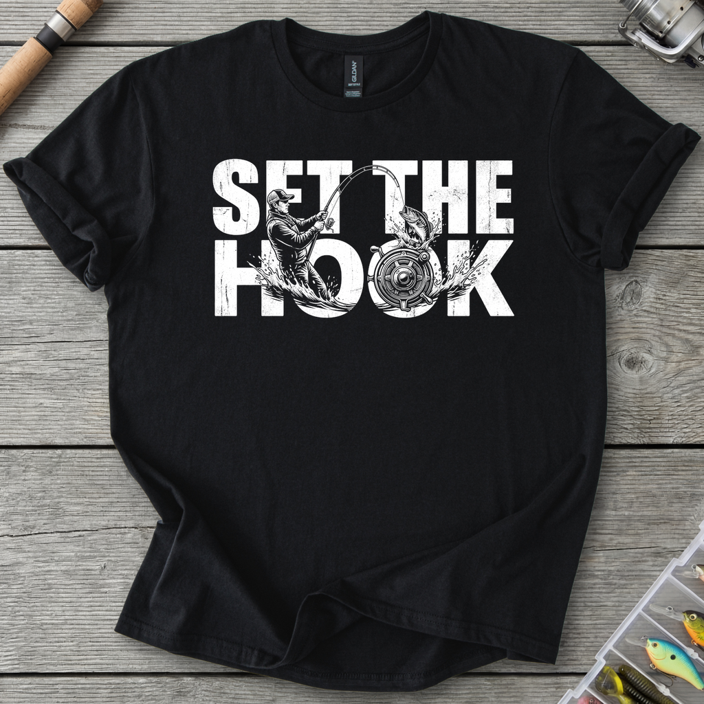 Set the Hook Fishing T-Shirt in Black | River Giants Club