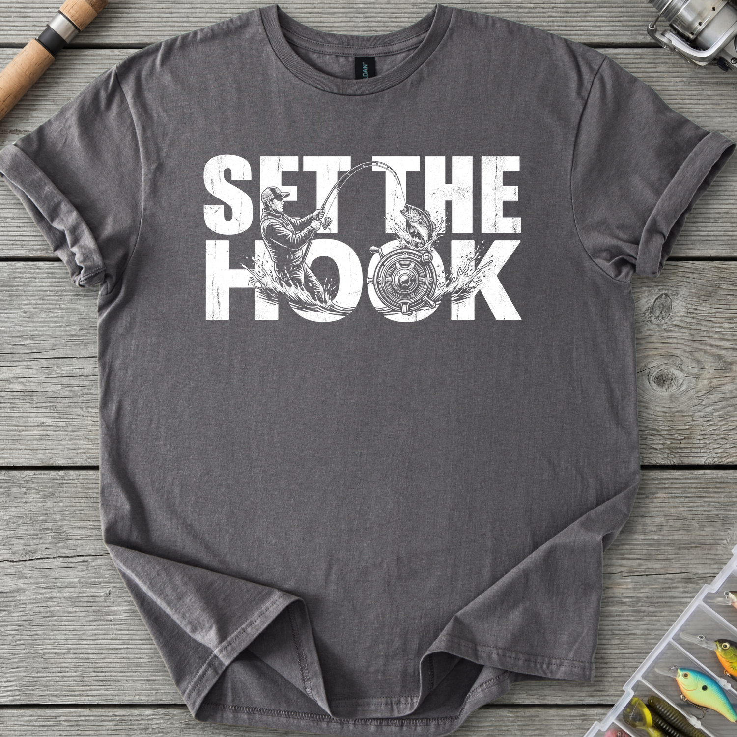 Set the Hook Fishing T-Shirt in Charcoal | River Giants Club