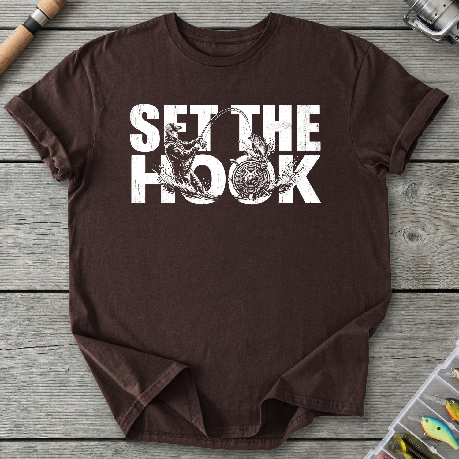 Set the Hook Fishing T-Shirt in Dark Chocolate | River Giants Club