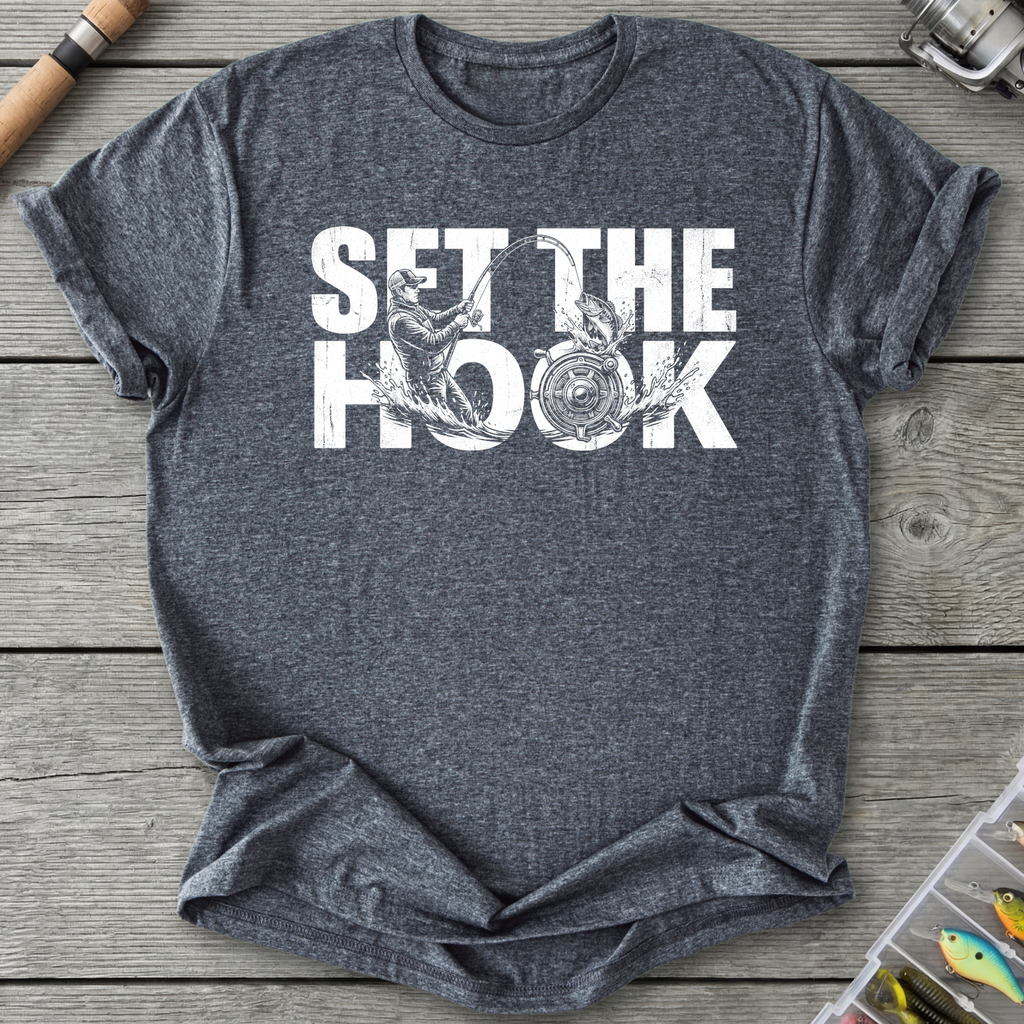 Set the Hook Fishing T-Shirt in Dark Heather | River Giants Club