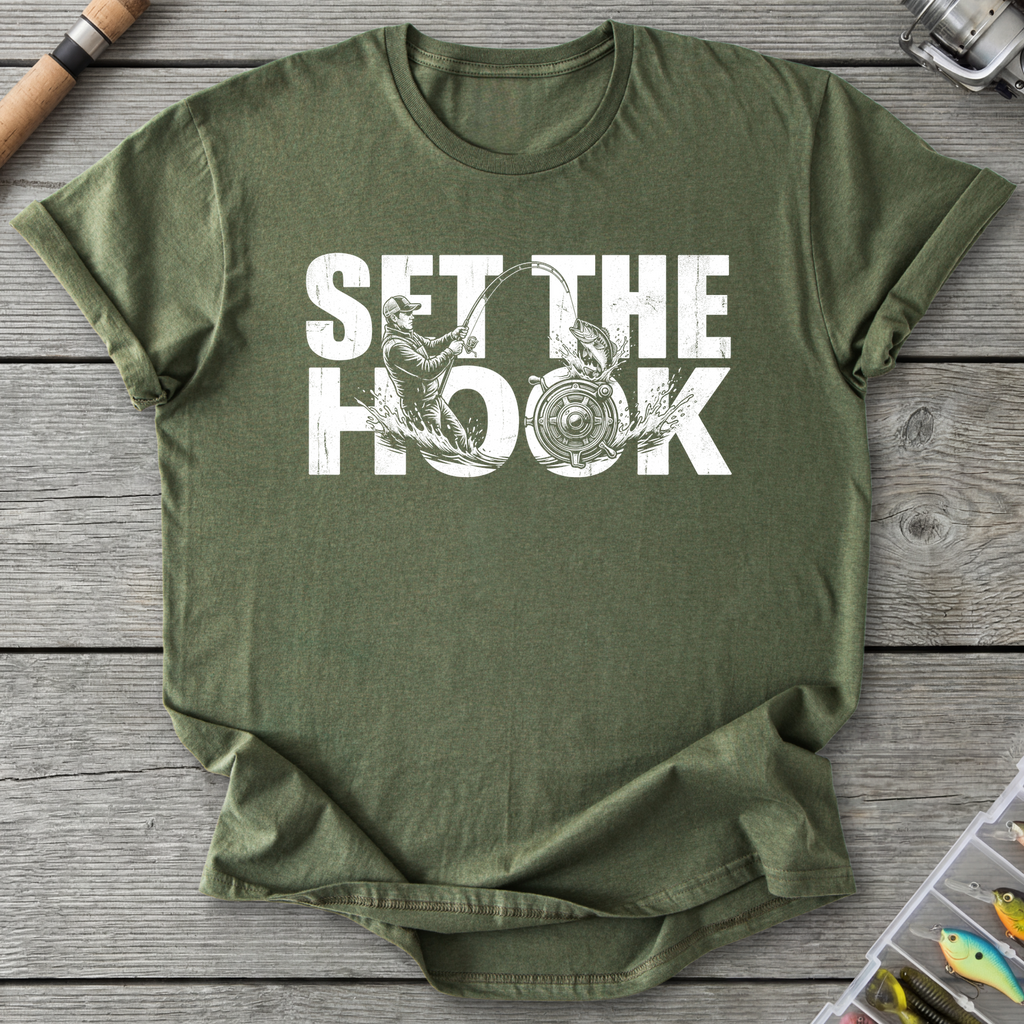 Set the Hook Fishing T-Shirt in Military Green | River Giants Club