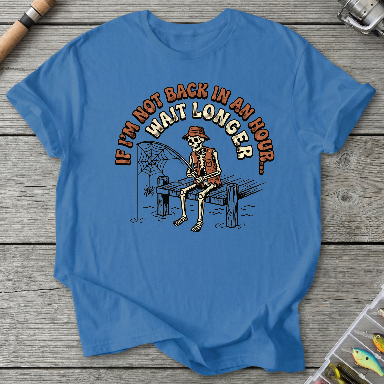 Skeleton Cowboy Fishing Humor T-Shirt in Iris | River Giants Club