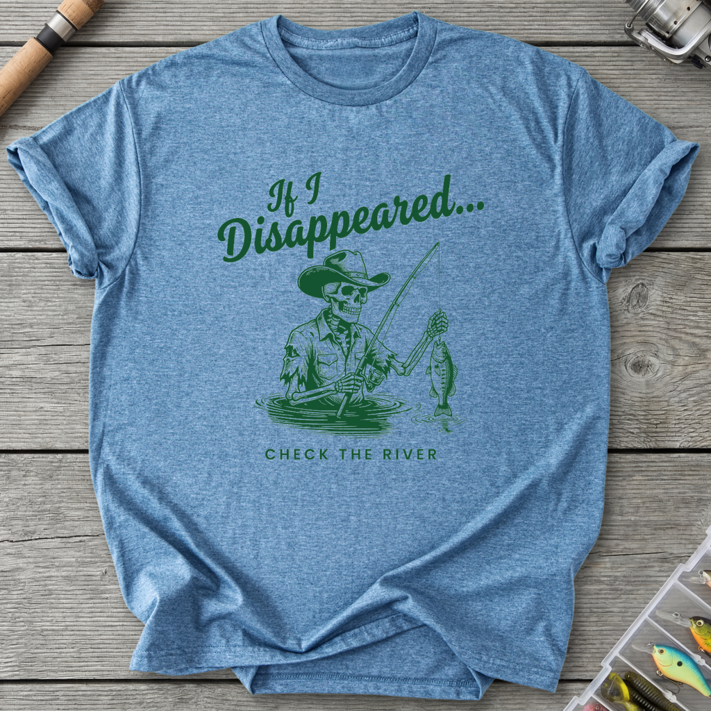 Skeleton Cowboy Fishing T-Shirt in Heather Indigo | River Giants Club