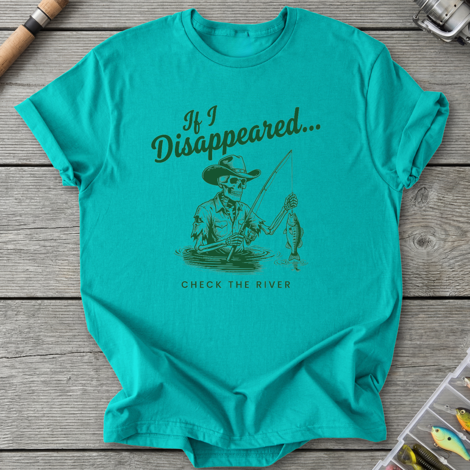 Skeleton Cowboy Fishing T-Shirt in Jade Dome | River Giants Club