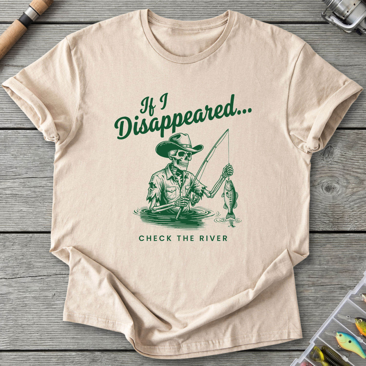 Skeleton Cowboy Fishing T-Shirt in Sand | River Giants Club