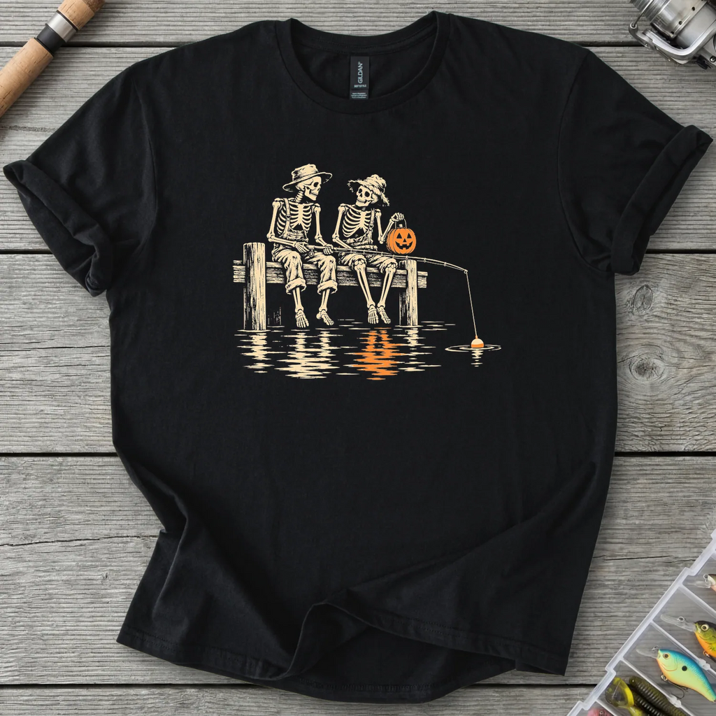 Skeleton Fishing Buddies T-Shirt in Black | River Giants Club