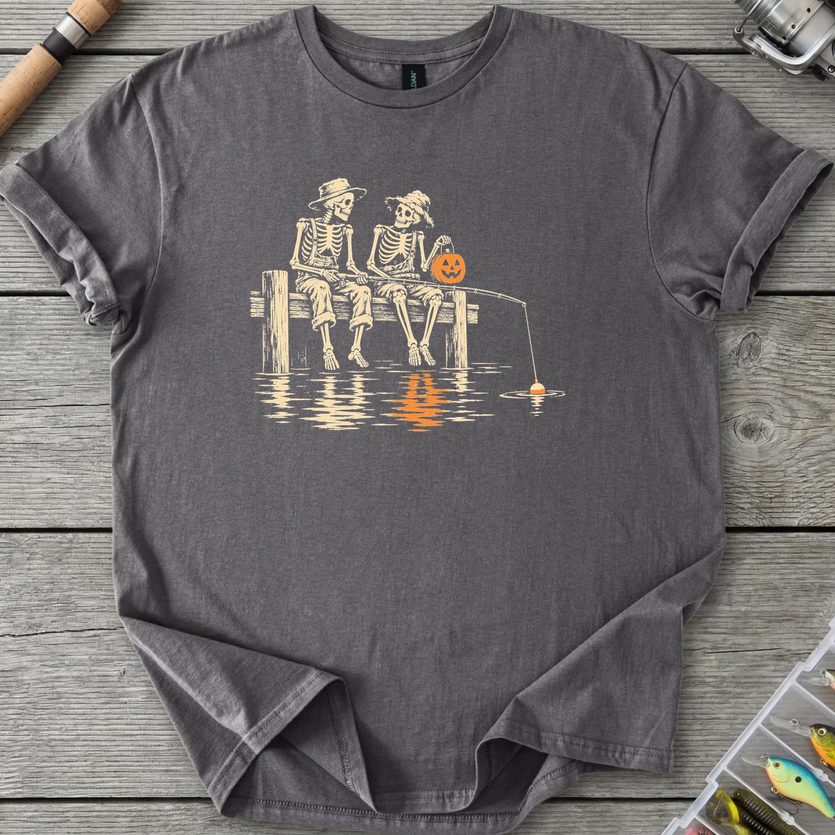 Skeleton Fishing Buddies T-Shirt in Charcoal | River Giants Club