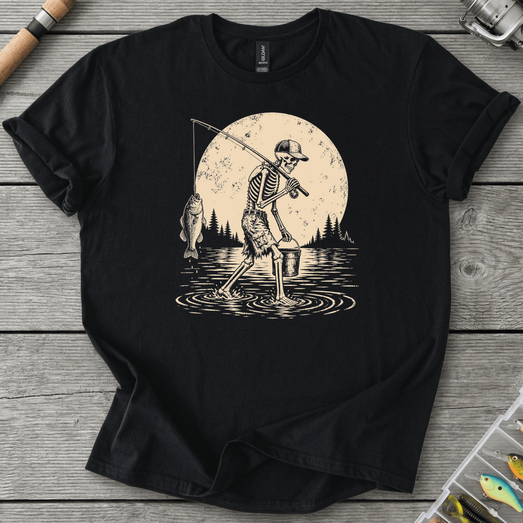 Skeleton Go Fishing T-Shirt in Black | River Giants Club