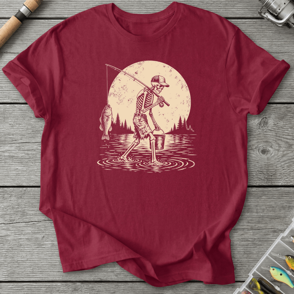 Skeleton Go Fishing T-Shirt in Cardinal Red | River Giants Club