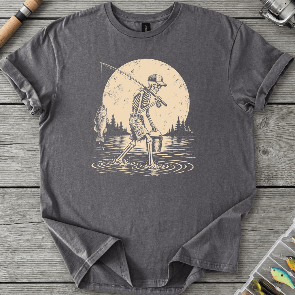 Skeleton Go Fishing T-Shirt in Charcoal | River Giants Club