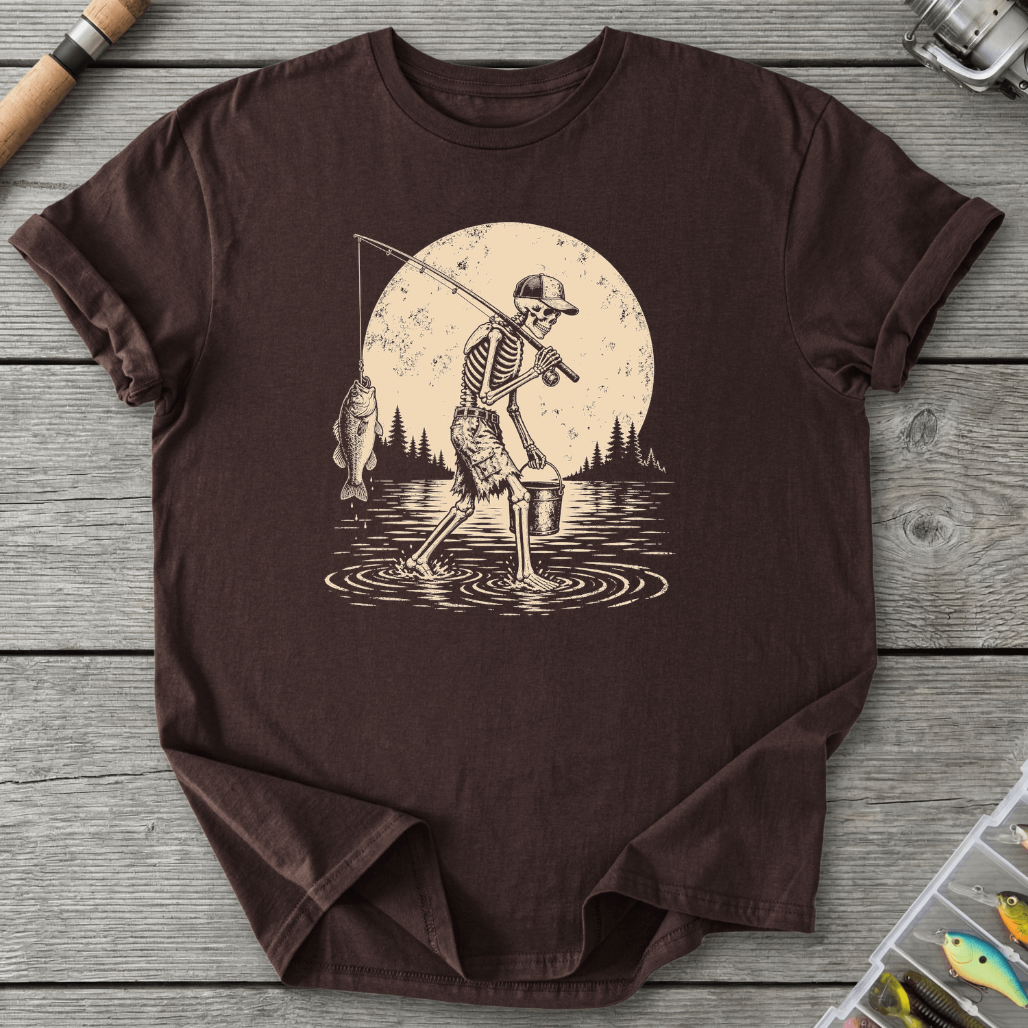 Skeleton Go Fishing T-Shirt in Dark Chocolate | River Giants Club