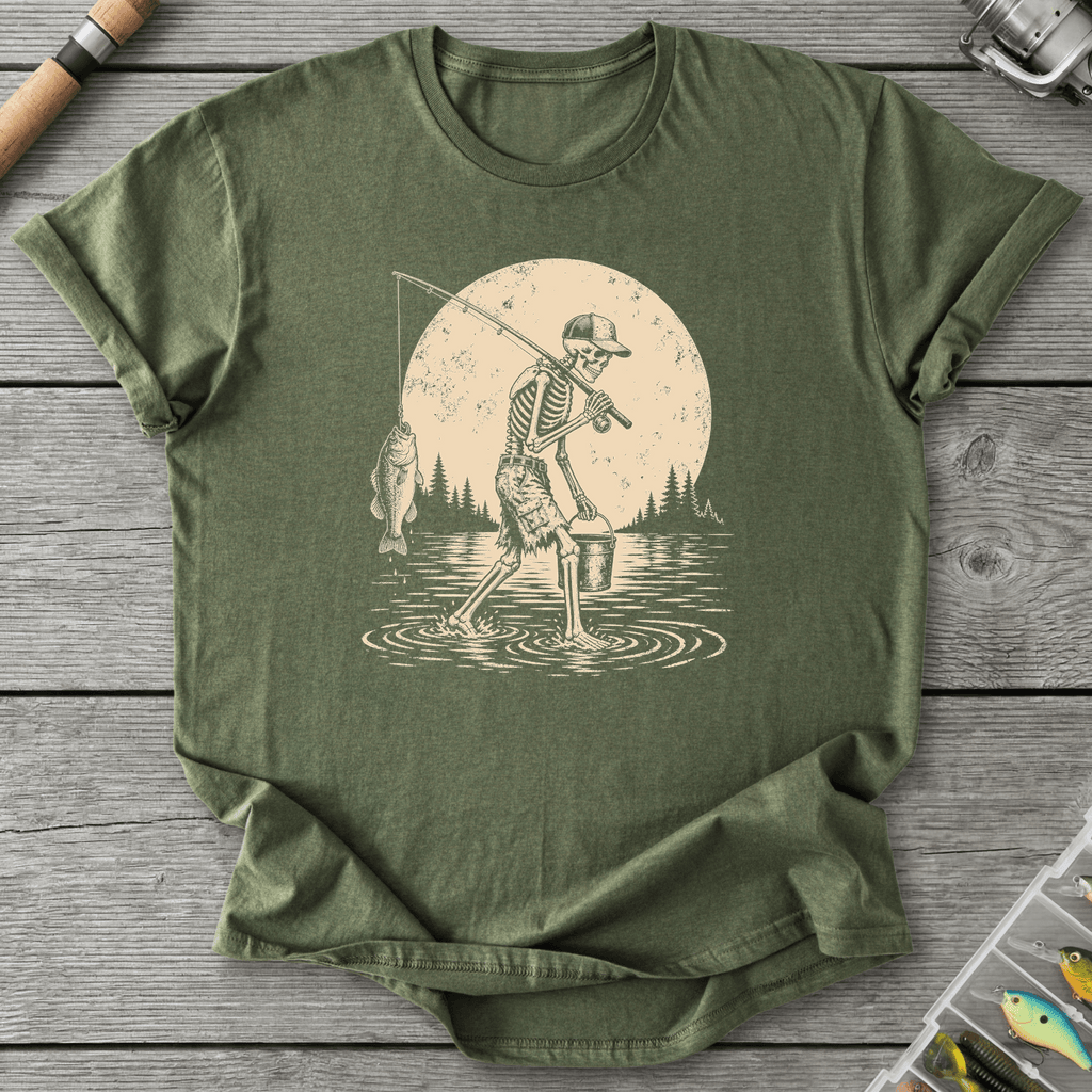 Skeleton Go Fishing T-Shirt in Military Green | River Giants Club