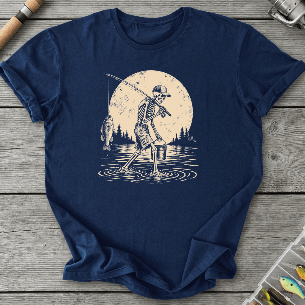 Skeleton Go Fishing T-Shirt in Navy | River Giants Club
