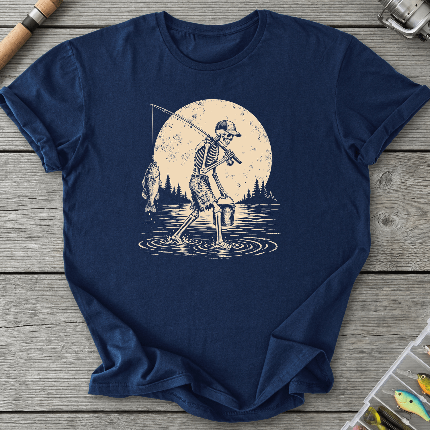 Skeleton Go Fishing T-Shirt in Navy | River Giants Club