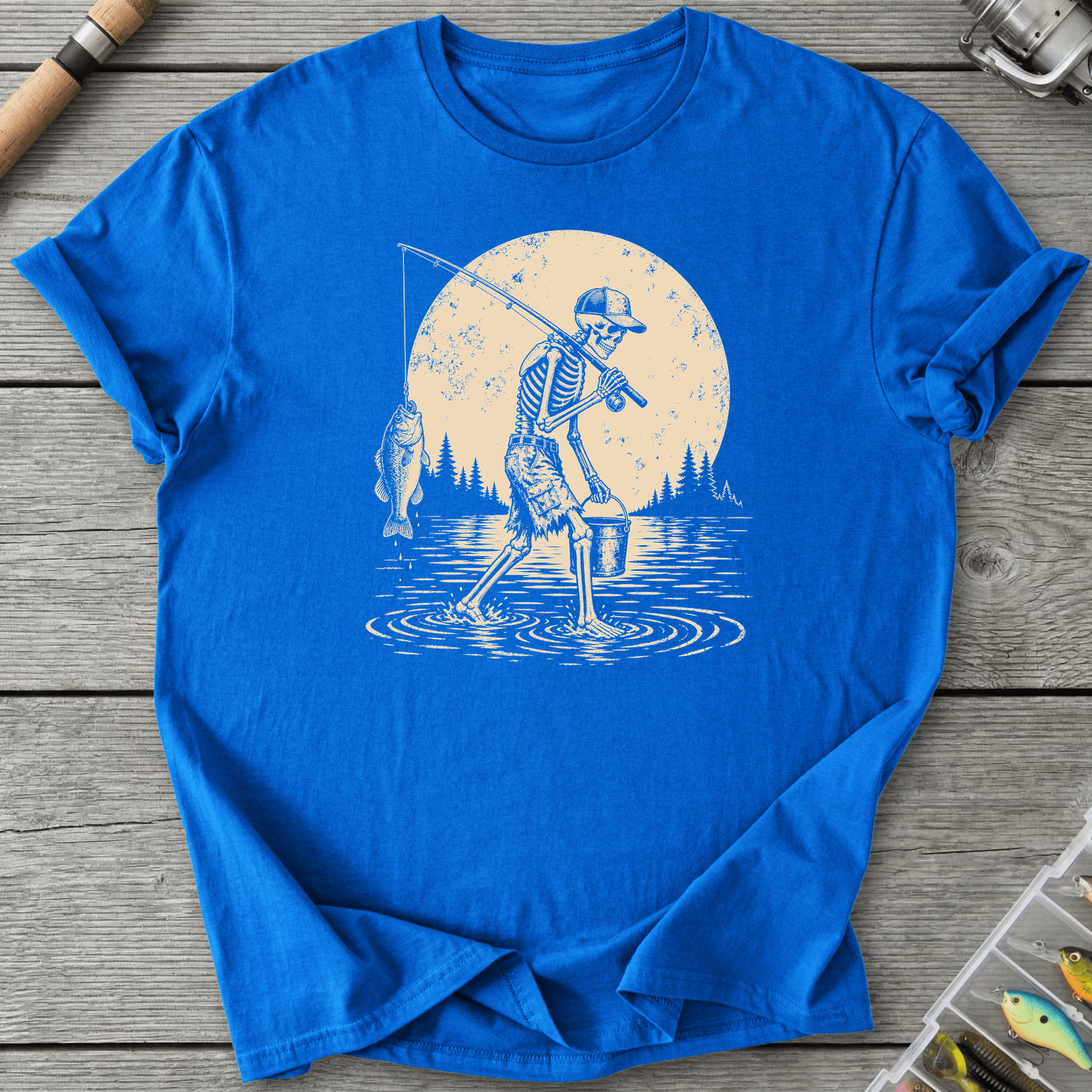 Skeleton Go Fishing T-Shirt in Royal | River Giants Club