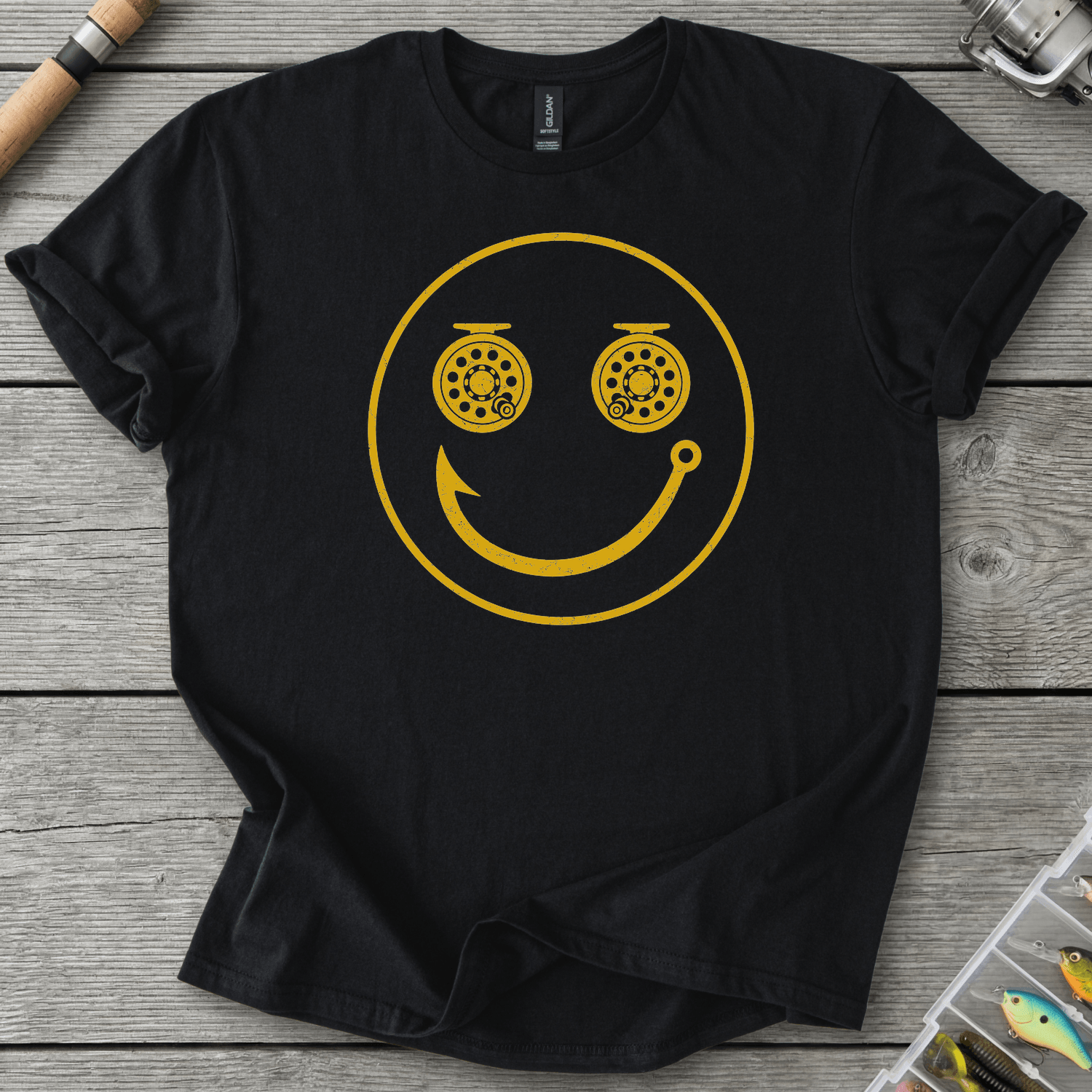 Smiley Fisherman T-Shirt in Black | River Giants Club