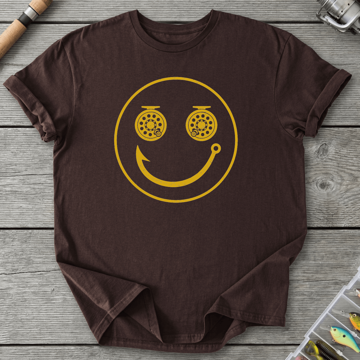 Smiley Fisherman T-Shirt in Dark Chocolate | River Giants Club
