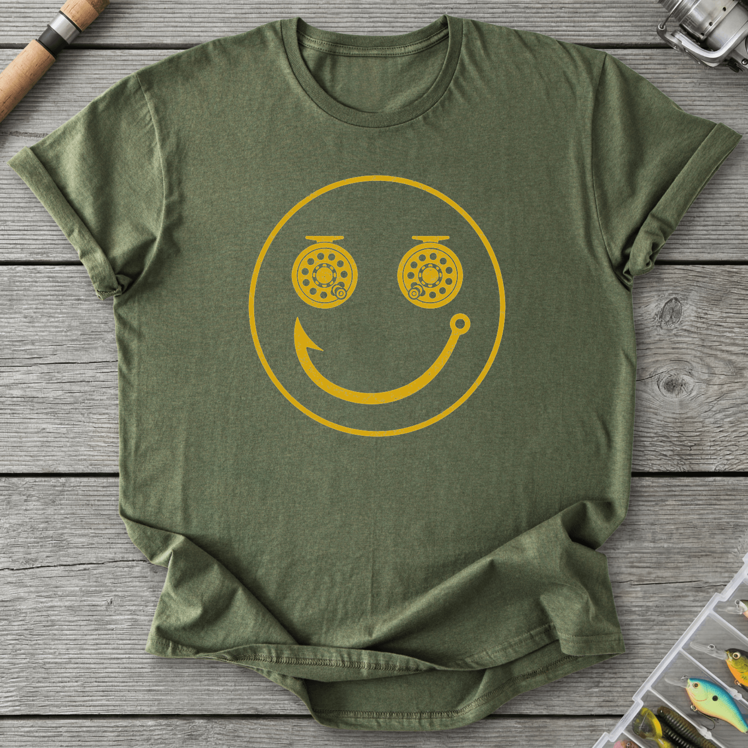 Smiley Fisherman T-Shirt in Military Green | River Giants Club