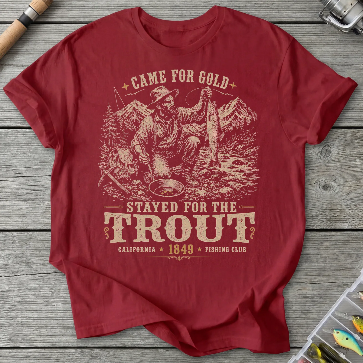 Stayed for the Trout T-Shirt in Antique Cherry Red | River Giants Club