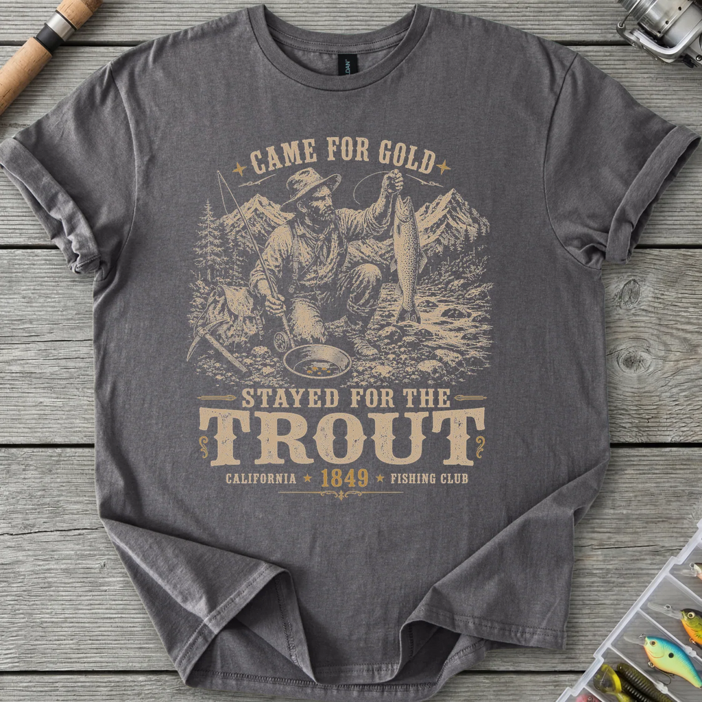 Stayed for the Trout T-Shirt in Charcoal | River Giants Club